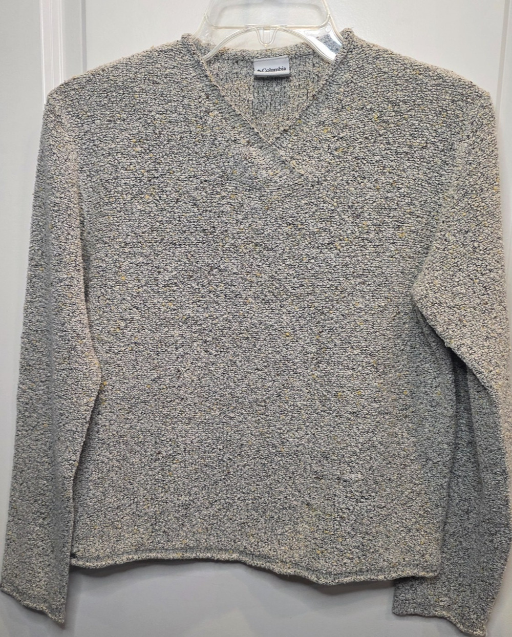 Columbia Y2K Pullover Sweater Women Small Gray Cotton Blend Speckled Boucle Knit